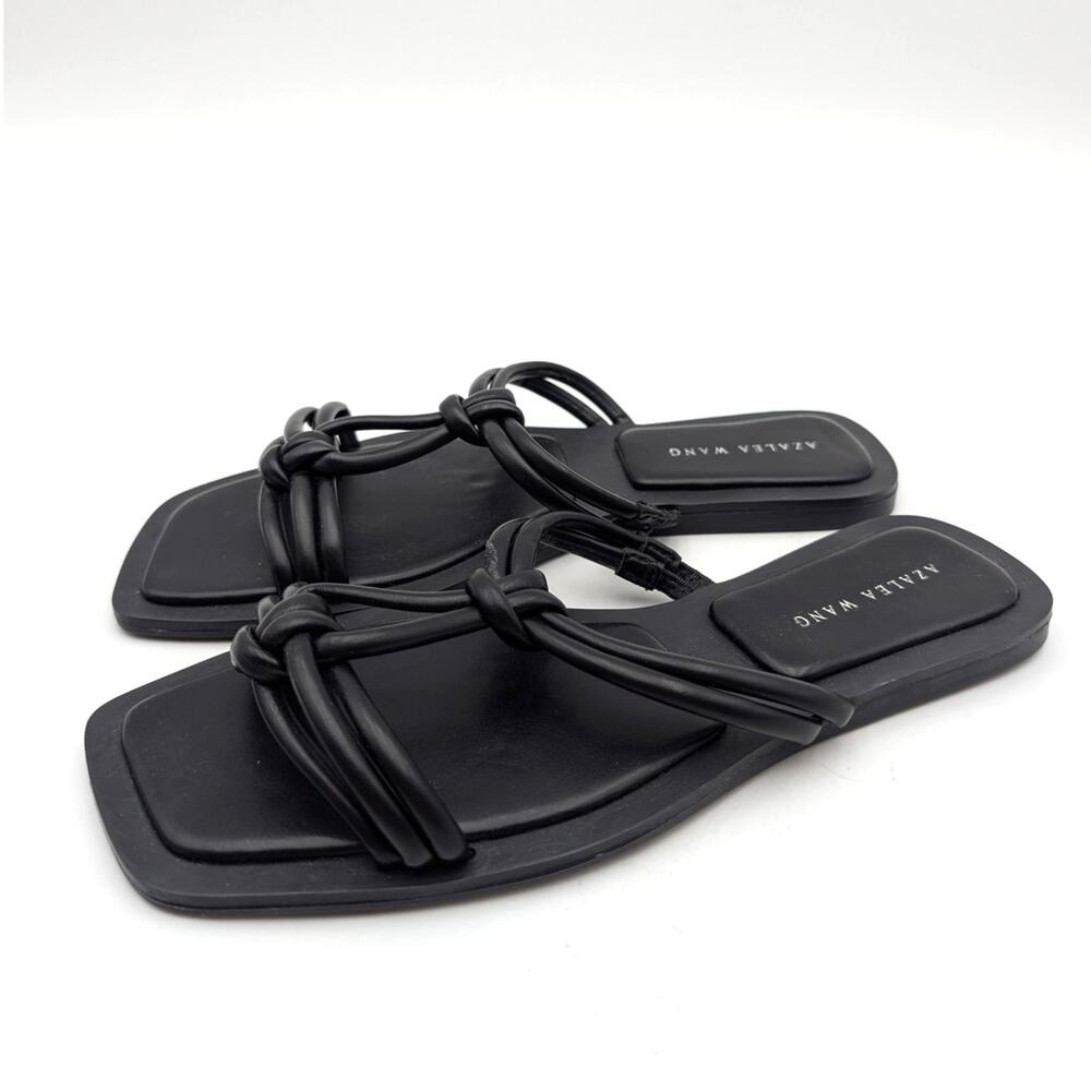 Azalea Wang Stetson Tubular Straps Knot Flat Sandals Women's Black Size US7 EU38